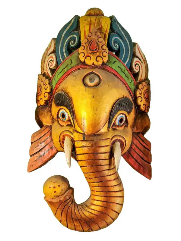 Masque en bois de Ganesh – Décoration murale en bois de peuplier