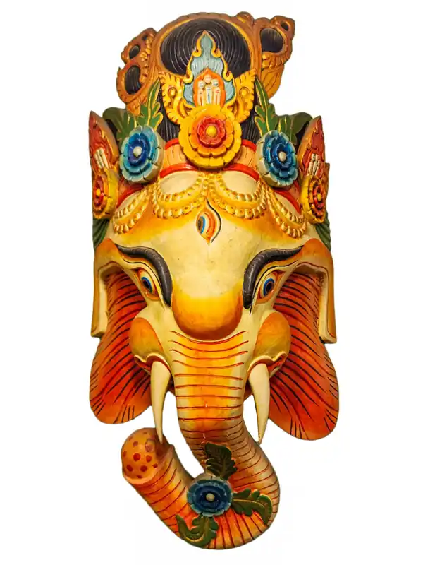 Masque en bois de Ganesh – Sculpture en bois de peuplier