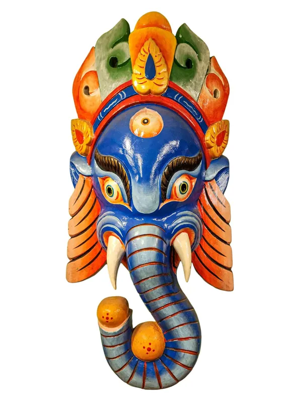 Masque de Ganesh en bois de peuplier, fait à la main