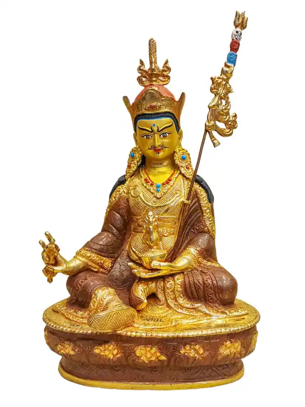 Statue en cuivre de Padmasambhava – Visage doré, Incarnation de la sagesse intemporelle