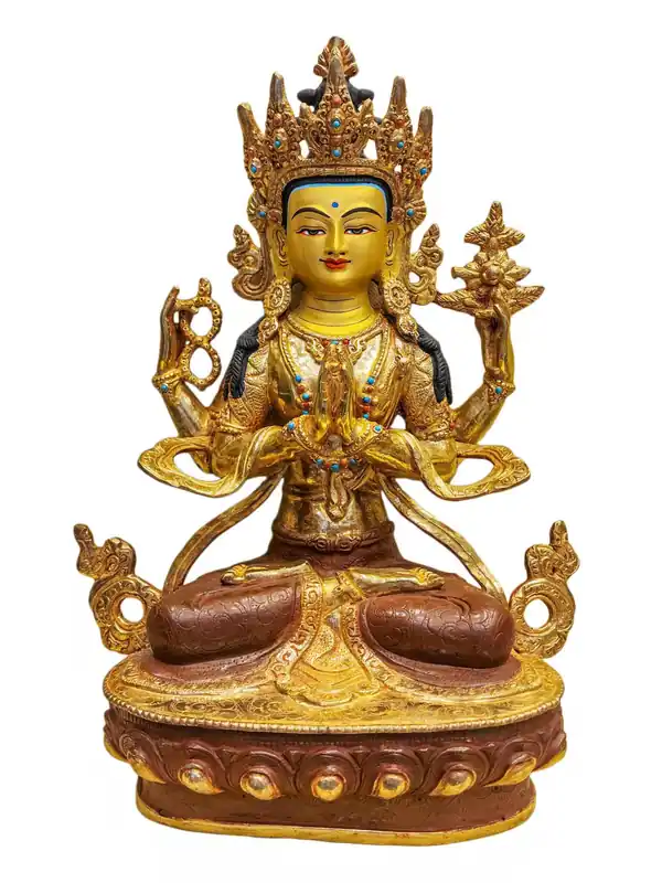 Statue de Chenrezig – Cuivre avec visage plaqué or