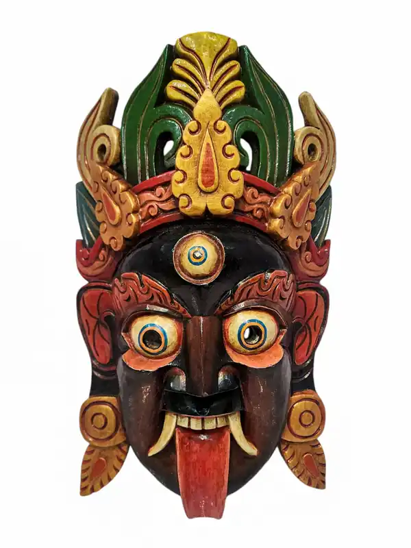 Masque en bois de Kali, suspendu au mur, en bois de peuplier