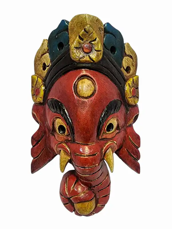 Masque en bois de Ganesh, suspension murale en peuplier