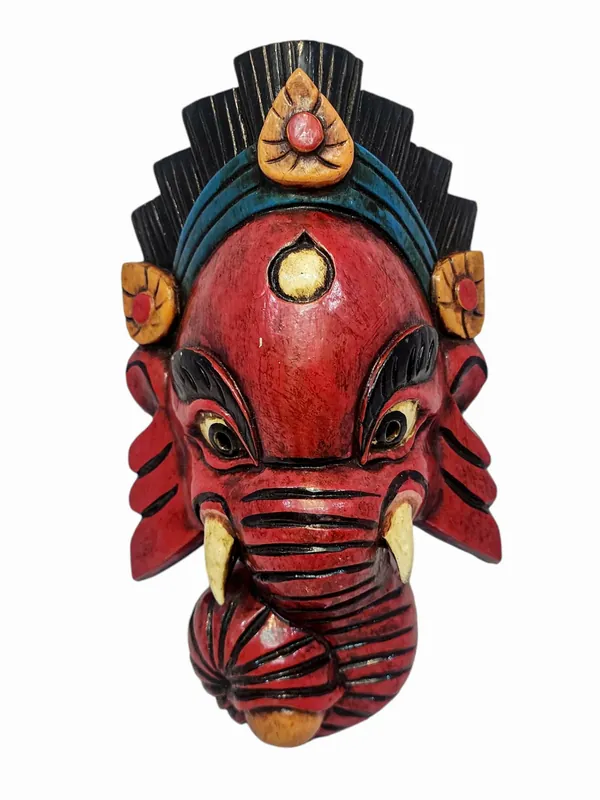 Masque en bois de Ganesh suspendu au mur – Bois de peuplier