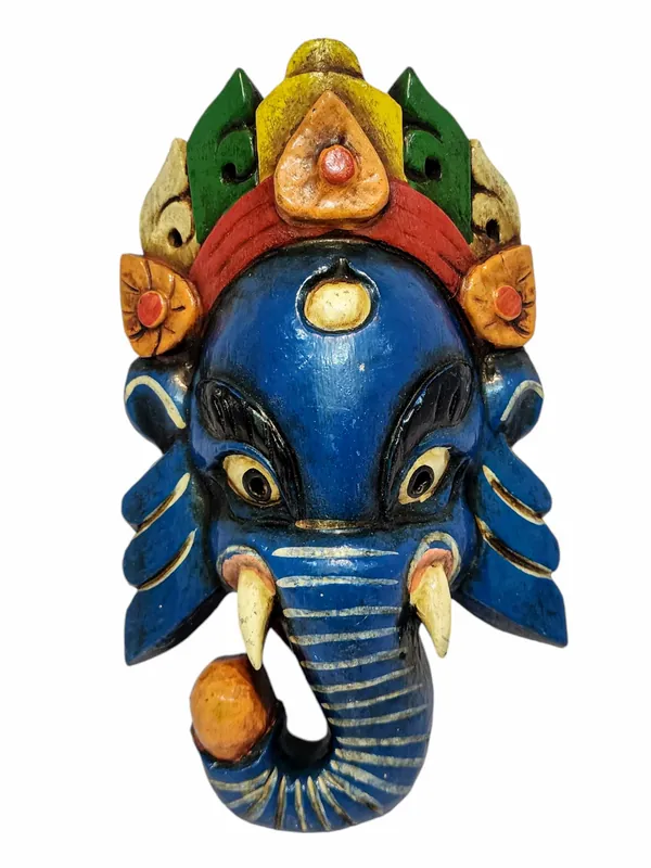 Masque en bois de Ganesh suspendu au mur en bois de peuplier