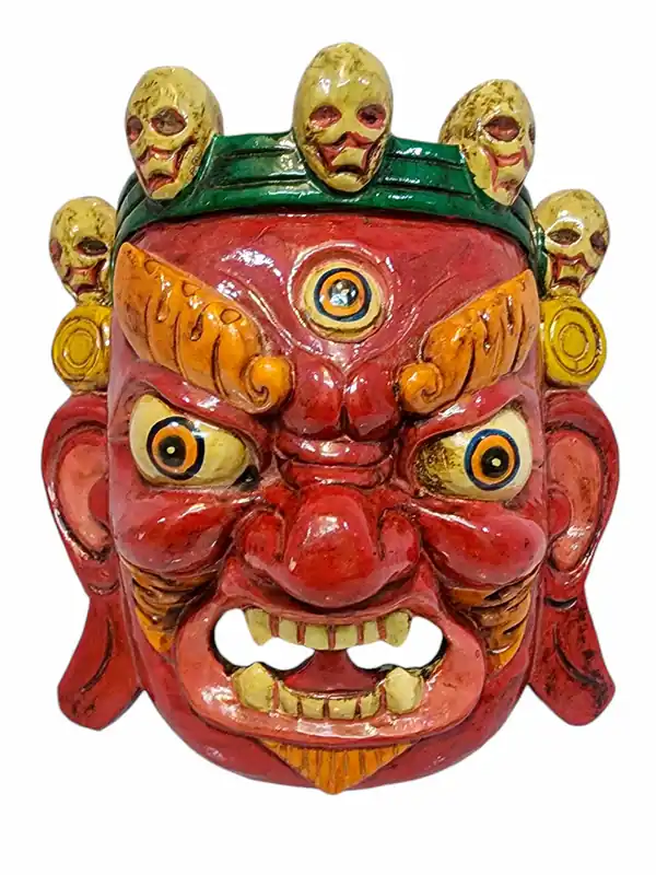 Masque en bois de Bhairav en suspension murale de Shiva