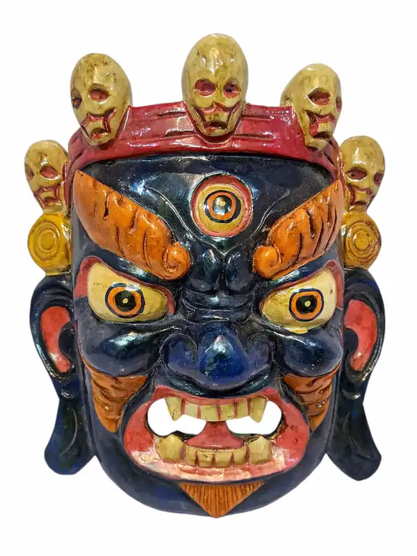 Masque en bois de Bhairav – Art mural en bois de peuplier