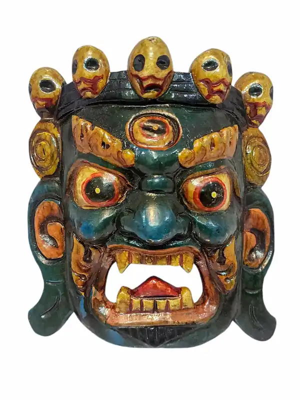 Masque en bois de Bhairav, suspension murale de Shiva