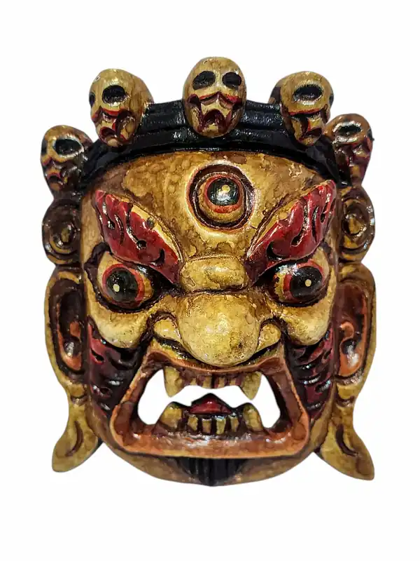 Masque en Bois de Bhairav – Symbole de Pouvoir en Peuplier