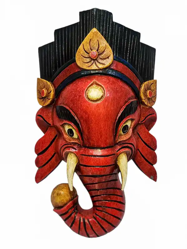 Masque de Ganesh mural en bois de peuplier fait à la main
