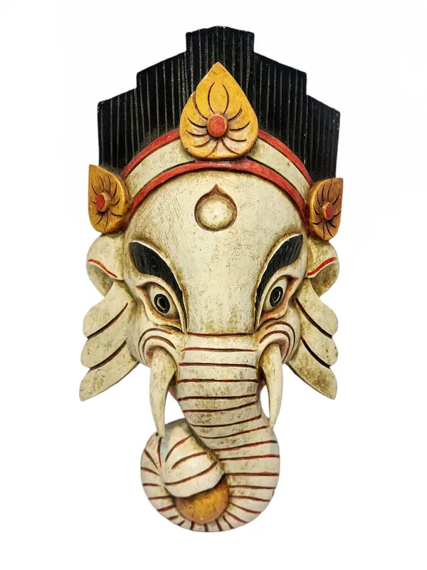 Masque en bois de Ganesh, suspension murale en peuplier