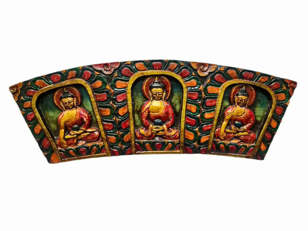 Suspension Murale en Bois d’Amitabha et de Shakyamuni