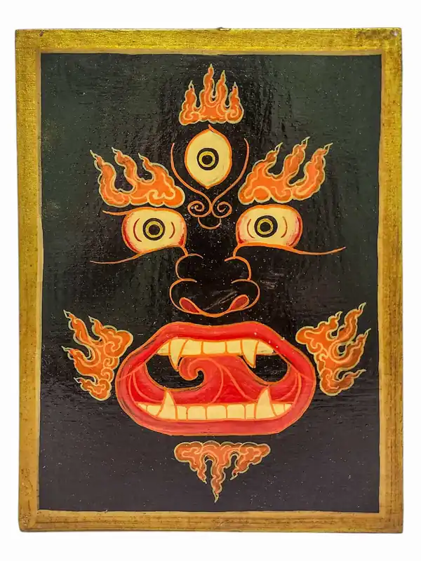 Thangka en bois de Citipati en couleurs naturelles