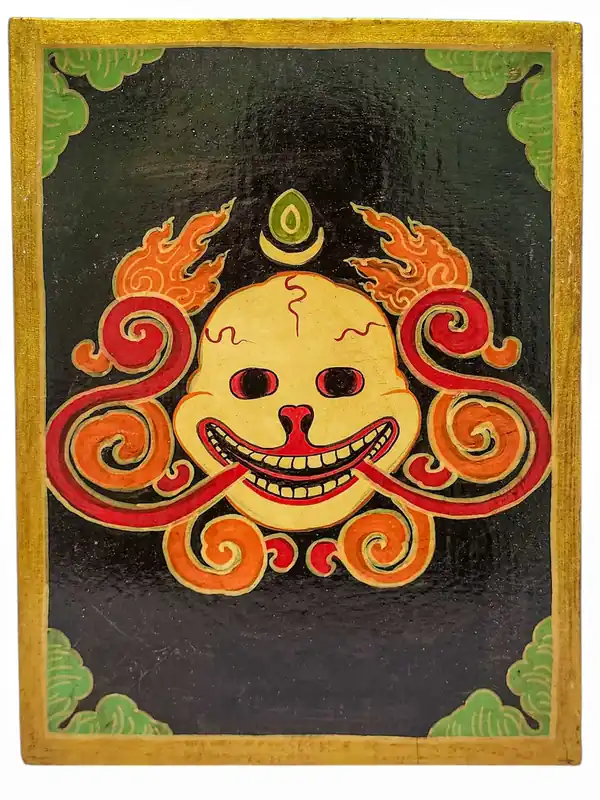 Thangka en bois de Citipati avec finition naturelle
