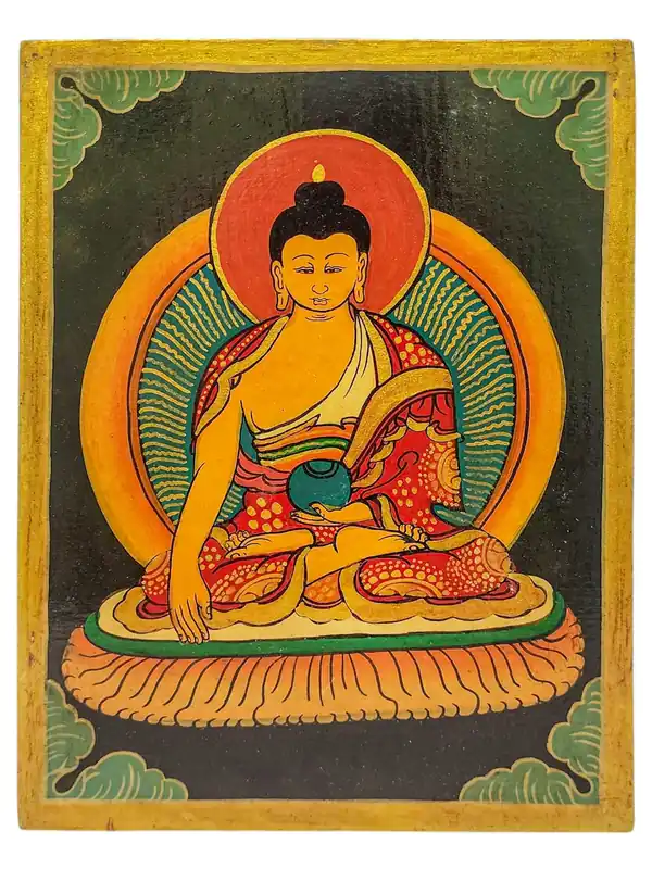 Thangka en bois du Bouddha Shakyamuni, suspension murale