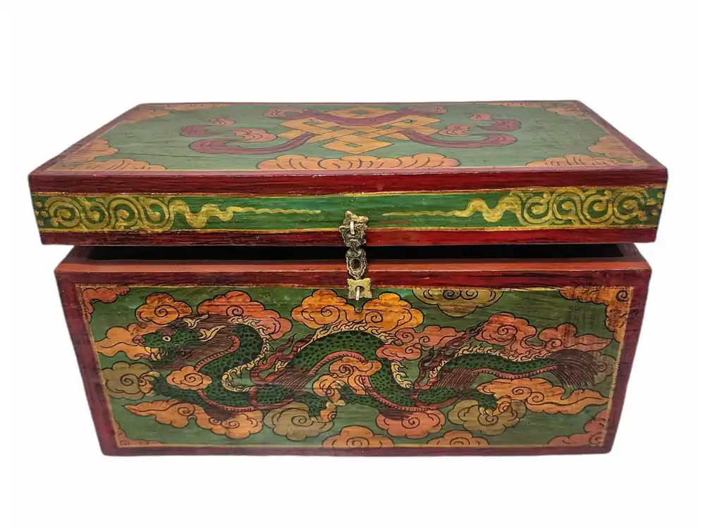 Coffre décoratif en bois en forme de dragon du Tibet