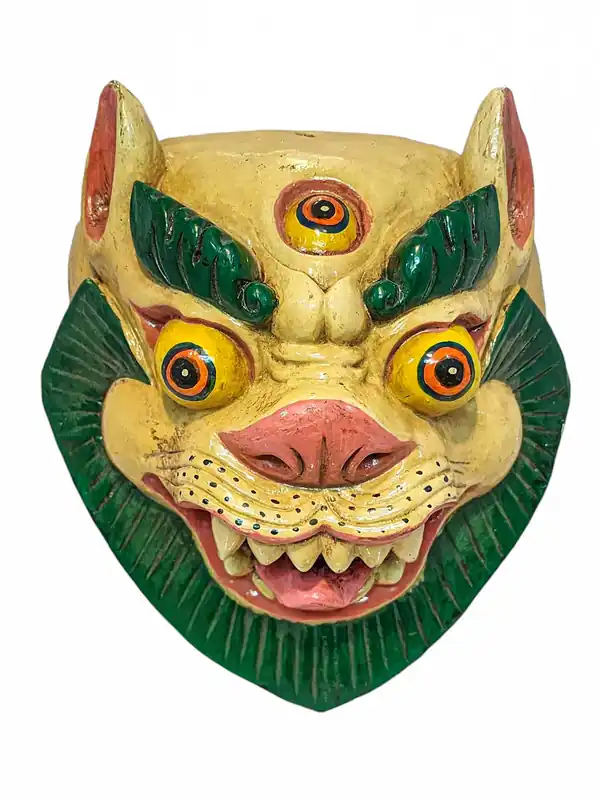 Masque en bois de lion des neiges – Bois de peuplier