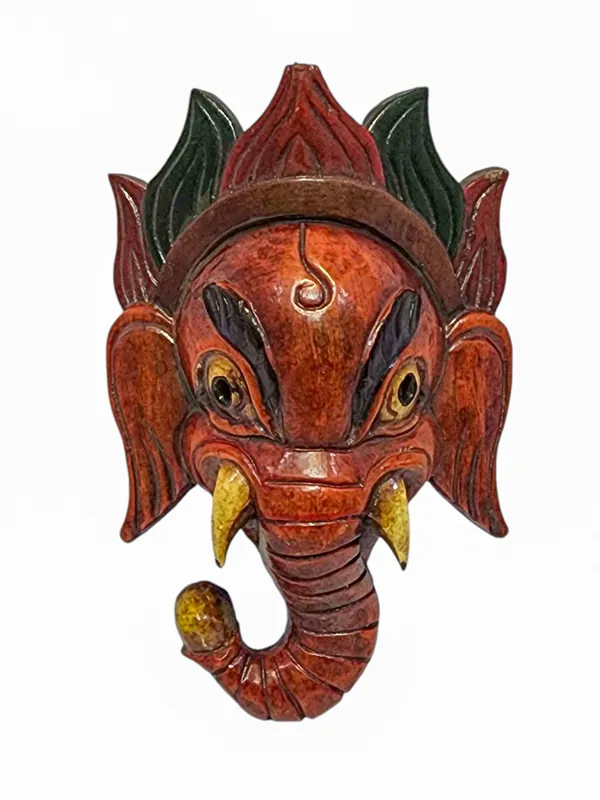 Masque en Bois de Ganesh Suspendu au Mur en Bois de Peuplier