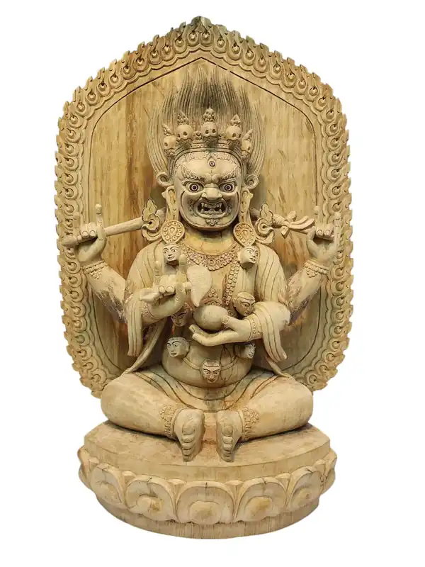 Masque mural en bois de Bhairav Mahakala à 4 bras