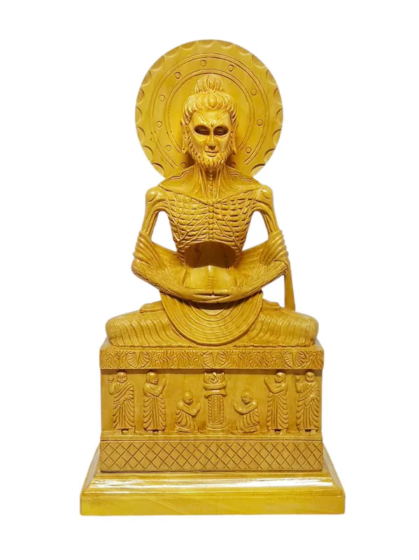 Statue en bois du Bouddha du jeûne – Émblem de sacrifice et de discipline consciente