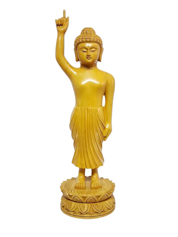 Statue de Bouddha Éclairé – Icône en Bois Faite Main de la Sagesse et de la Compassion