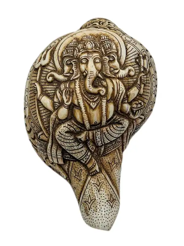 Conque sculptée de Ganesh du Népal