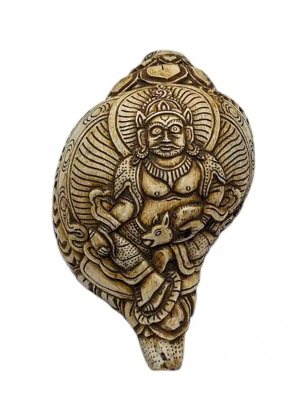 Conque sculptée à la main de Jambhala jaune