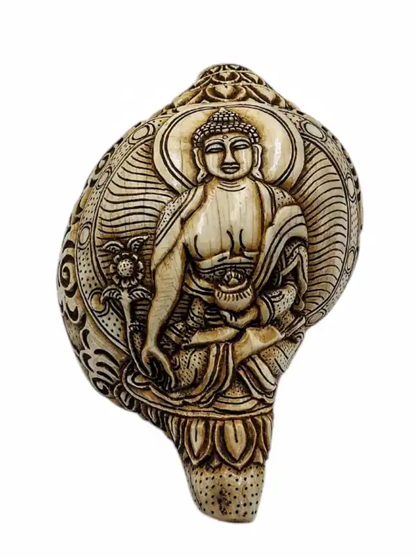 Conque en ivoire sculptée à la main du Bouddha de la Médecine