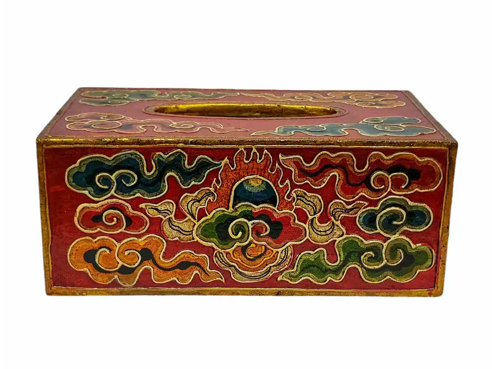Coffre tibétain avec motif de nuages rouges pour le rangement des serviettes et des mouchoirs