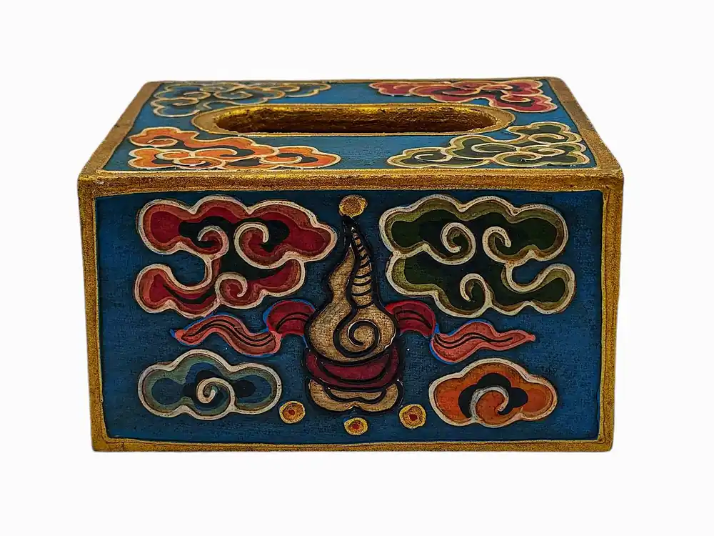 Boîte à trésors en bois ornée de motifs floraux tibétains pour serviettes