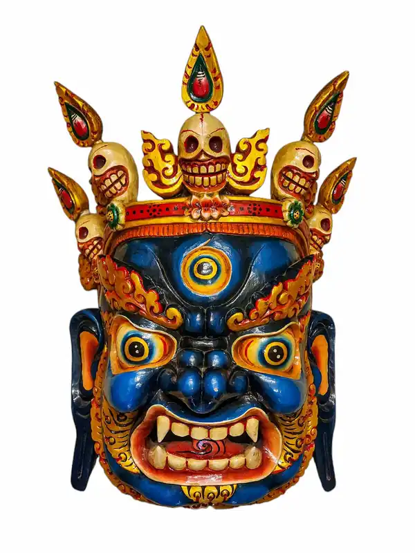 Masque en bois de Bhairav suspendu au mur – Bois de peuplier