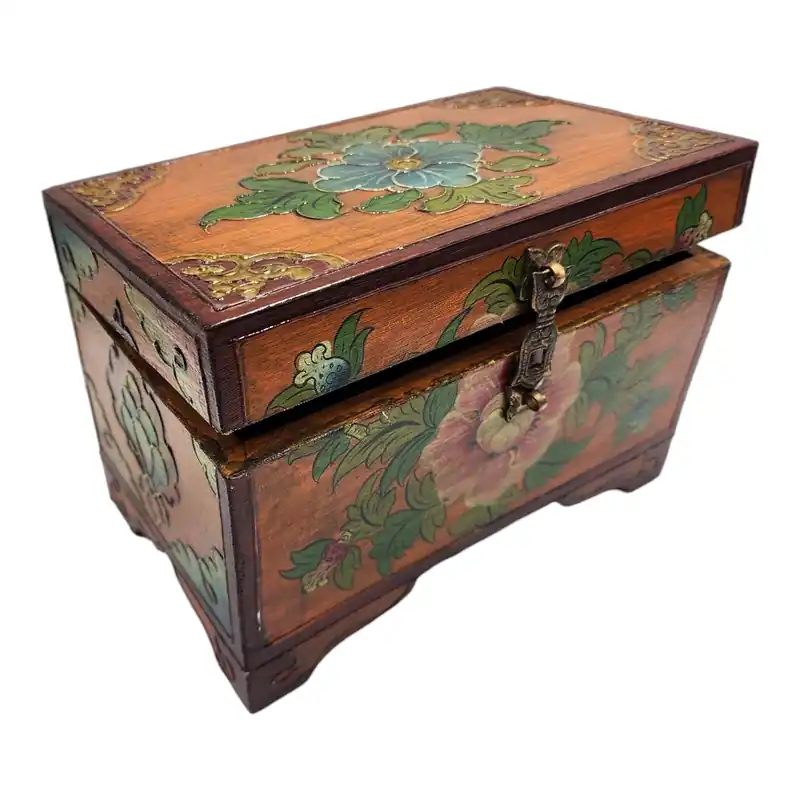 Coffre décoratif en bois tibétain