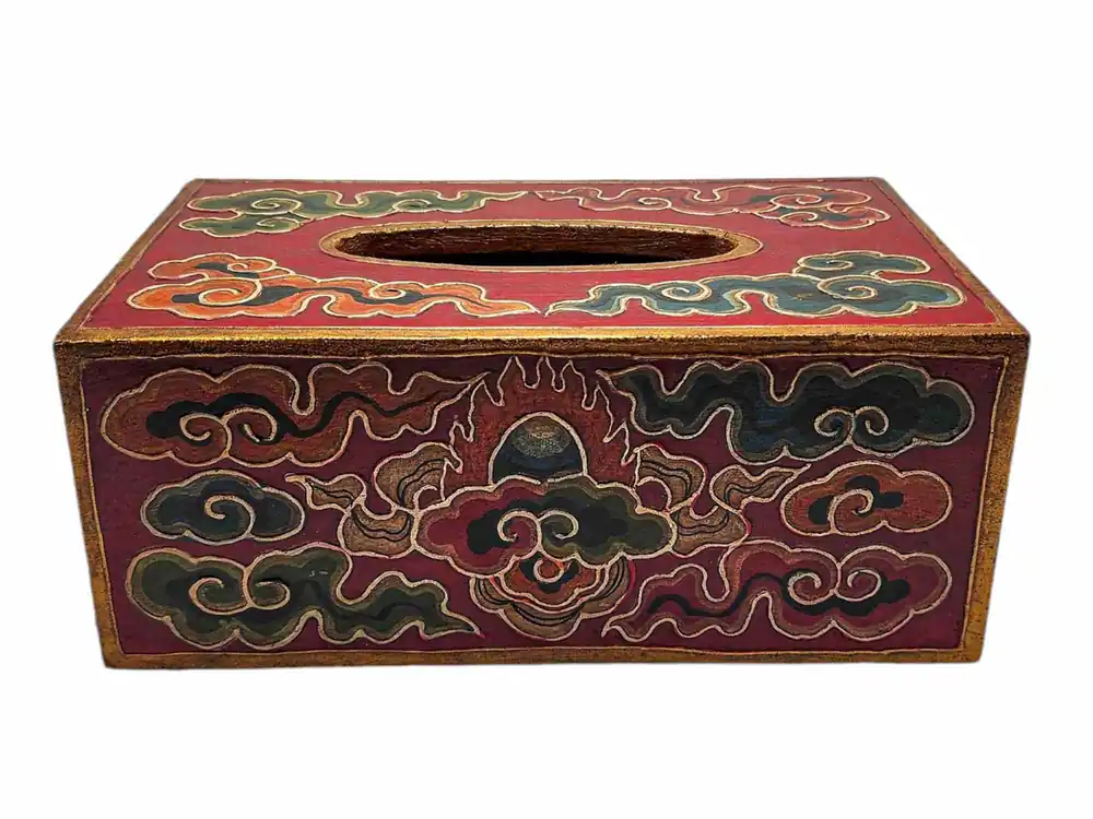 Boîte au Trésor Tibétaine en Bois avec Motif Floral pour Papiers