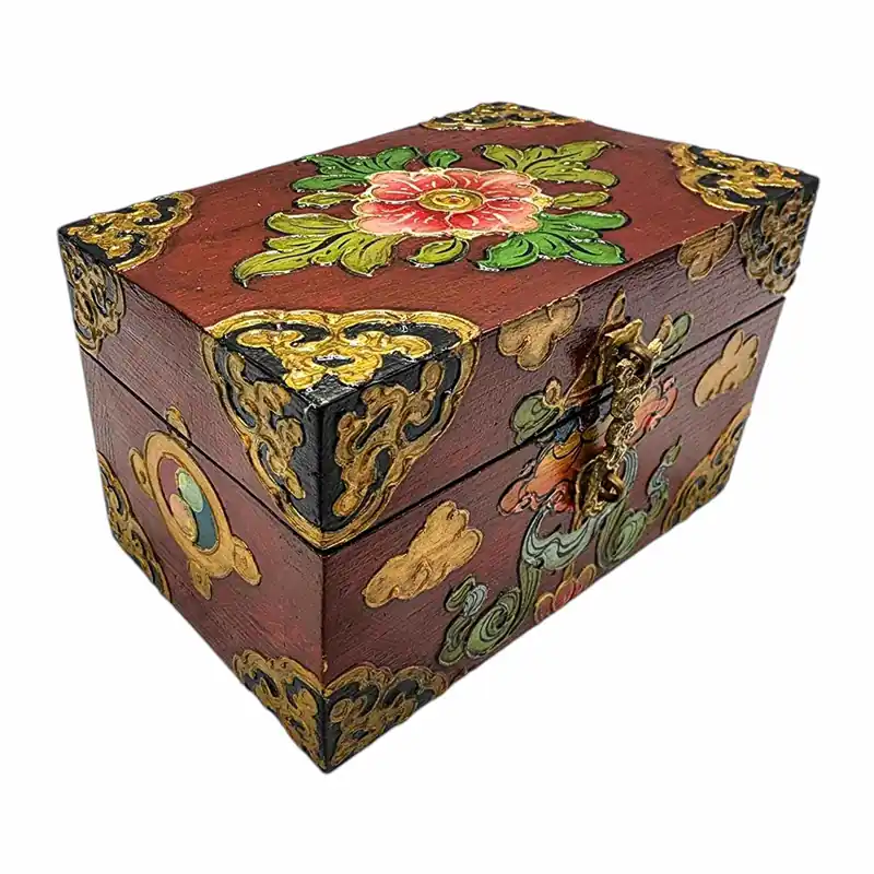 Coffre en bois tibétain au design intemporel