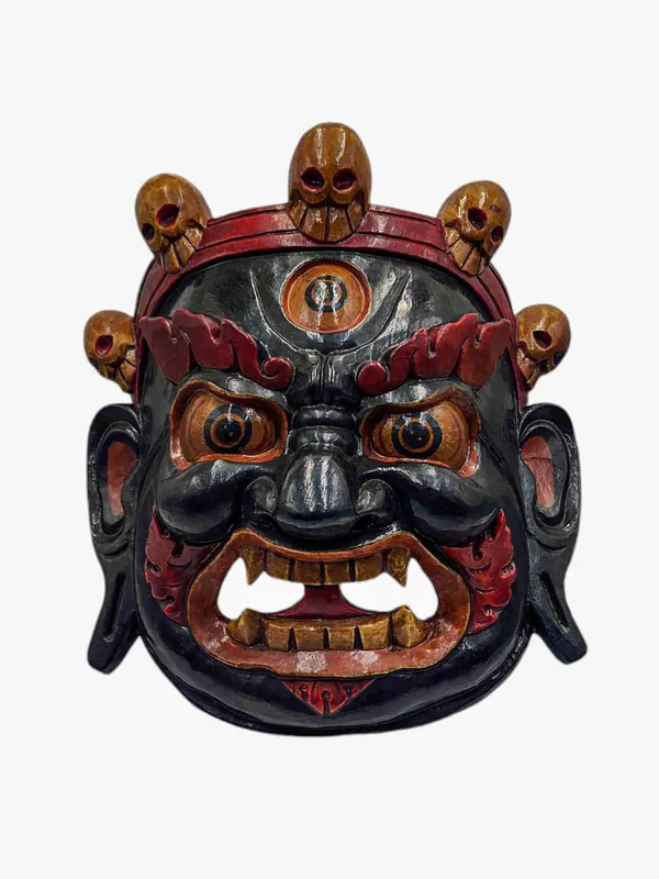 Masque en bois Bhairav accroché au mur – Bois de peuplier