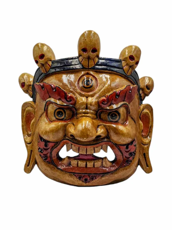 Masque en bois de Bhairav suspendu au mur en peuplier
