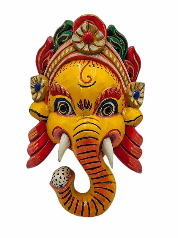 Masque de Ganesh fait à la main en bois de peuplier