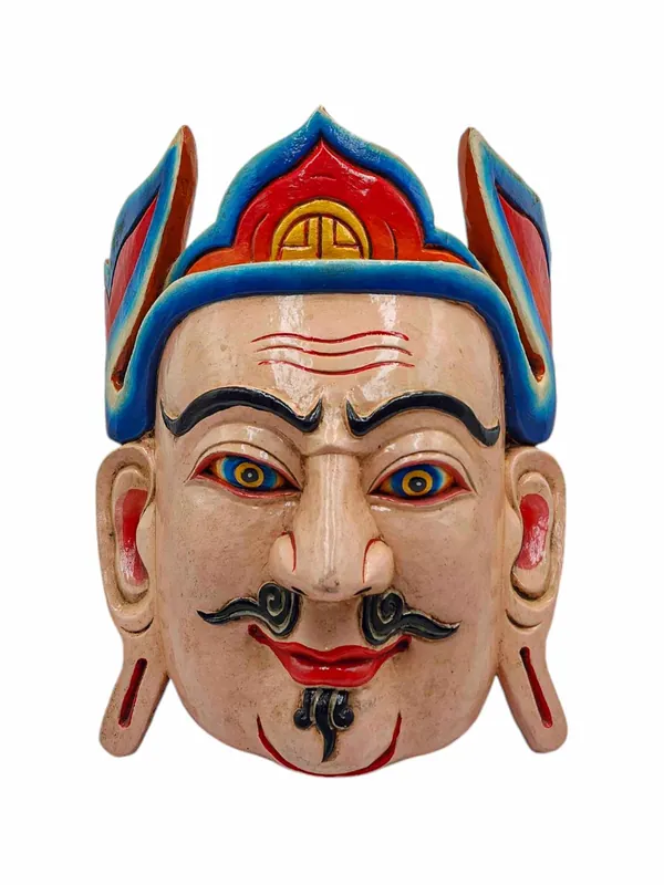 Masque en bois de Padmasambhava, suspension murale