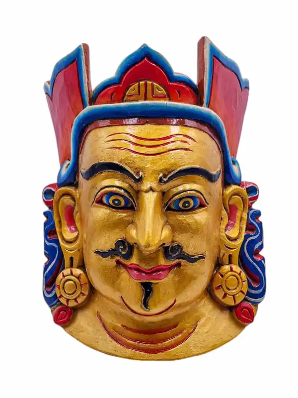 Masque mural en bois de Padmasambhava – Artisanat en peuplier