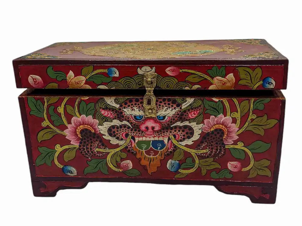 Boîte en bois tibétaine avec motif Cheppu