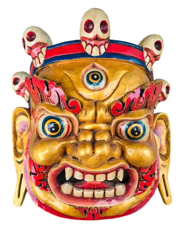 Masque en Bois de Bhairav – Suspension Murale en Bois de Peuplier