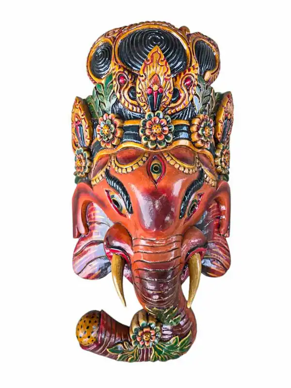 Masque en bois de Ganesh, suspension murale – Bois de peuplier