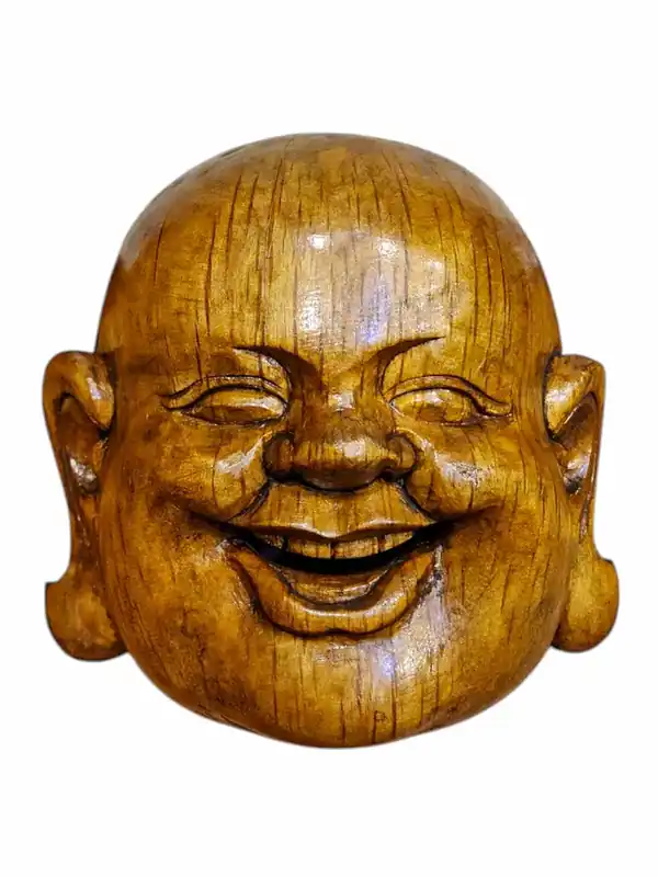 Masque de Bouddha Rieur fait à la main en bois de peuplier