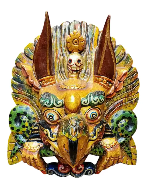 Masque de Garuda en bois de peuplier, fait à la main
