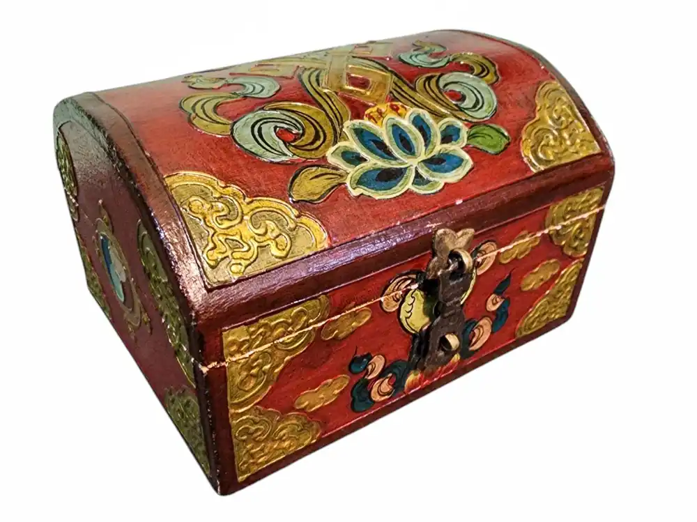 Coffre en bois tibétain du Vajrayana