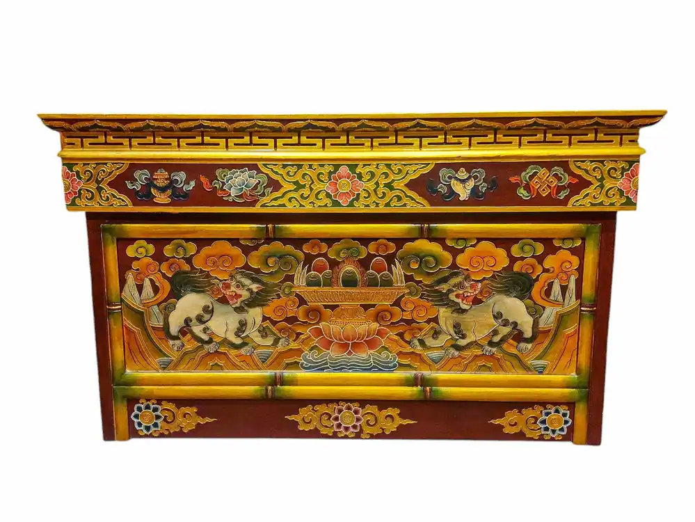 Table de Méditation en Bois Pliable Tibétain – Lion de Temple