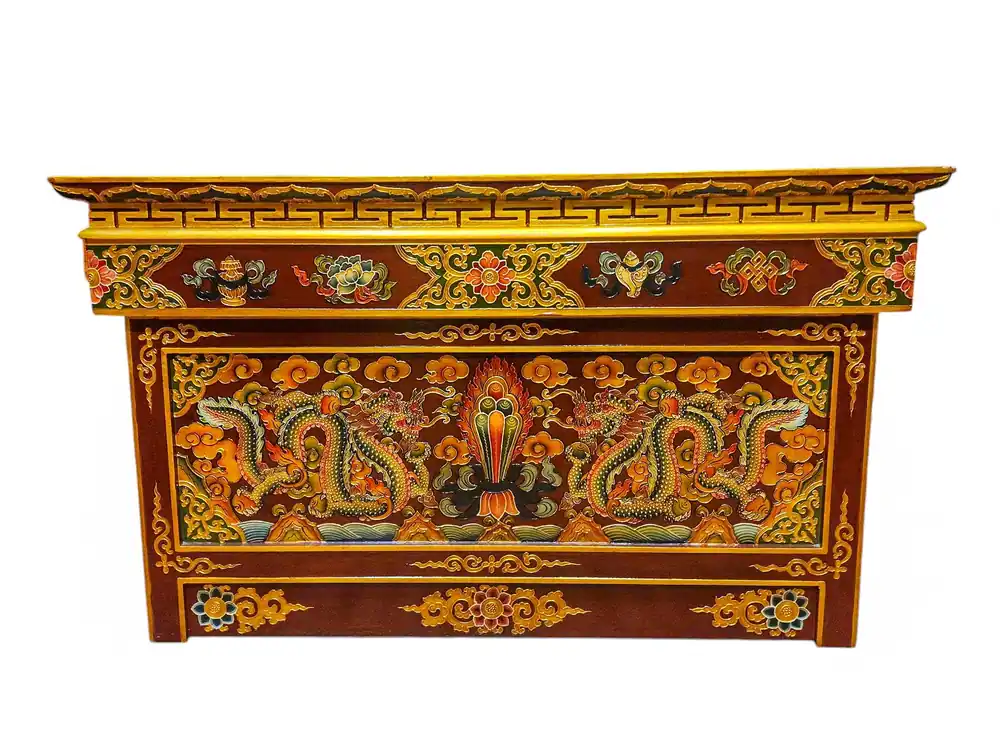 Table en bois pliable tibétain avec design de dragon