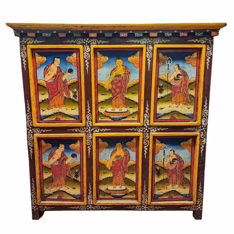Armoire en bois tibétaine artisanale à quatre portes