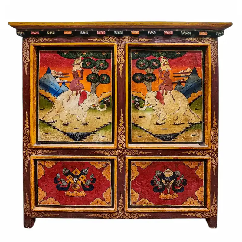 Cabinet en bois tibétain fait à la main, quatre portes