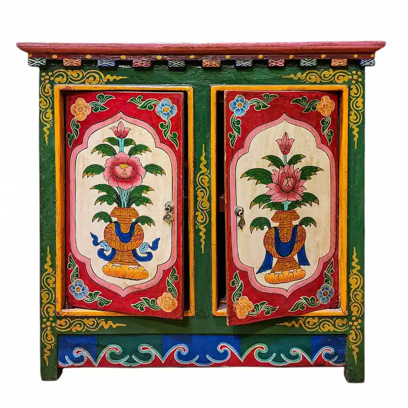 Cabinet en Bois Tibétain avec Motif Floral